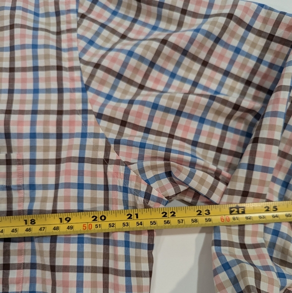 Peter Millar Button Down Shirt Mens M Med Brown‎ Blue White Gingham Check Plaid - Picture 6 of 8
